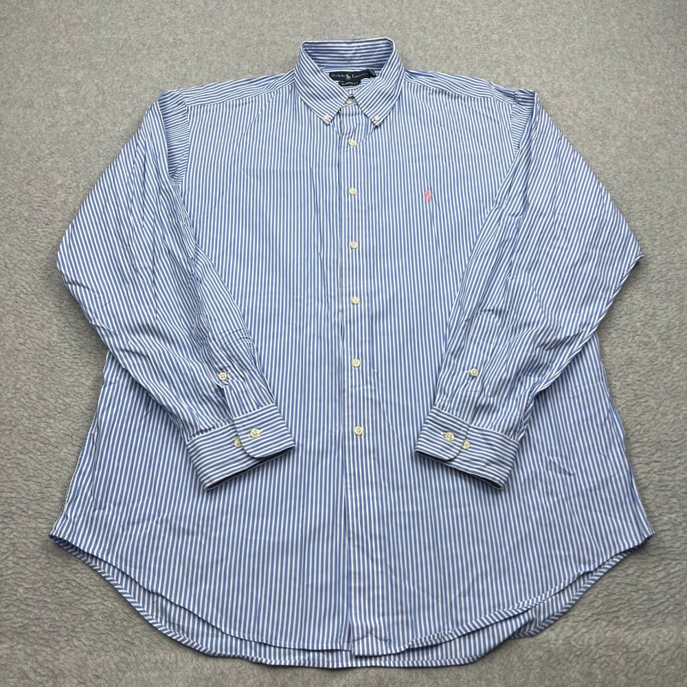 Ralph Lauren Shirt Mens Large Blue Stripe Classic Fit Button Up Long Sleeve Pony